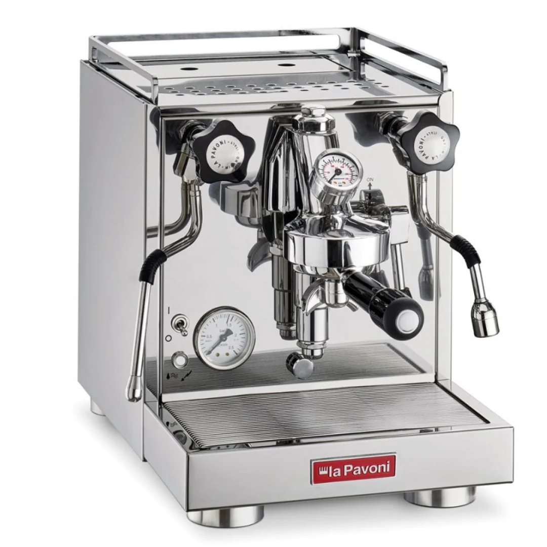 La Pavoni Cellini Classic Coffee Machine featuring a polished stainless steel body with E61 group head, pressure gauge, steam wand, and hot water dispenser on a premium espresso maker with commercial-grade components and precise extraction control.